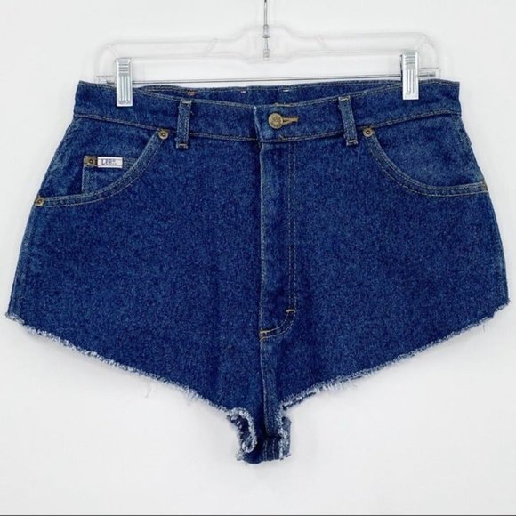 Vintage Lee Cut Off Denim Shorts Cheeky High Cut Daisy Dukes Hot Pants Sz 10 - Picture 1 of 10